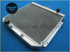 Silver aluminum radiator with black capped fittings and thin cooling fins for 1969-1972 ford falcon fairlane xy