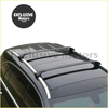 Black and silver aluminum roof rail cross bars with sleek modern design mounted on dark mazda cx-5 suv