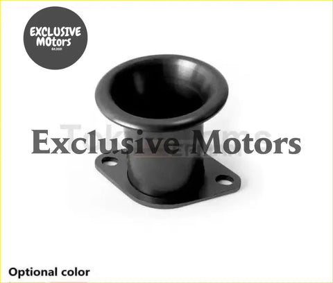 Black matte aluminum turbo flange with square base and four holes for turbo inlets and bov mounting