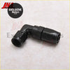 Black anodized aluminum an6 90 degree swivel elbow fuel line connector with threaded ends and hexagonal nut