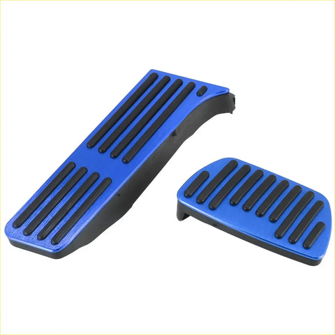 Blue metallic anti slip brake and gas pedal covers kit with black rubber grips for toyota 4wd ute offroad use