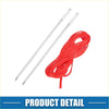 A pair of slender metallic needles with sharp points lie next to bright red thread beside a black red toyota rav4 gear shift knob cover