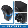 Black and blue automatic gear shifter knob with textured grip and stitched leather for Toyota Tacoma TRD PRO 2016-2021
