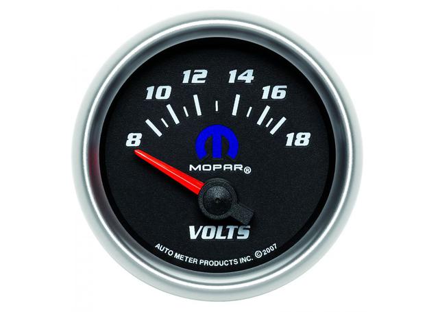 Autometer Mopar Black 2-1/16in Voltmeter Gauge 8-18 Volts