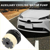 Auxiliary water pump for toyota prius 2010-2015 black and cream cylindrical with ribbed edges and molded plastic housing