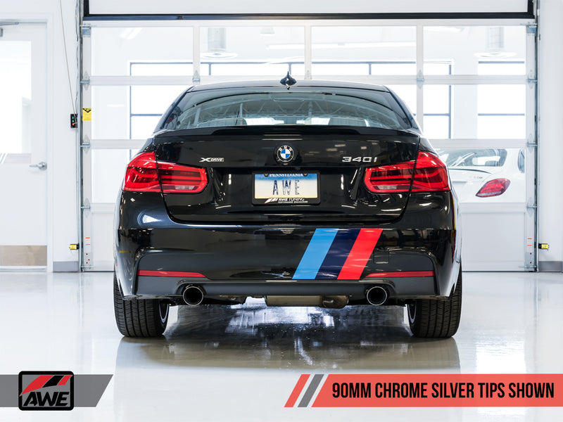 AWE Tuning BMW F3X 340i Touring Edition Axle-Back Exhaust - Chrome Silver Tips (90mm)