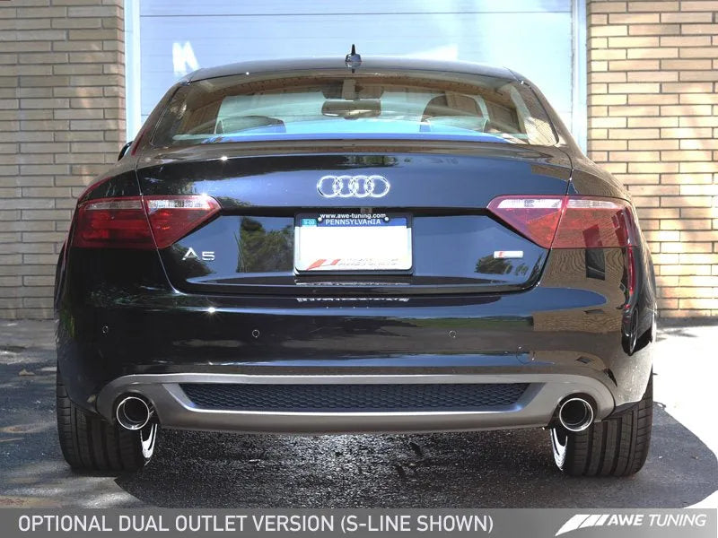 AWE Tuning Audi B8 A5 2.0T Touring Edition Single Outlet Exhaust - Polished Silver Tips — fits Audi A5