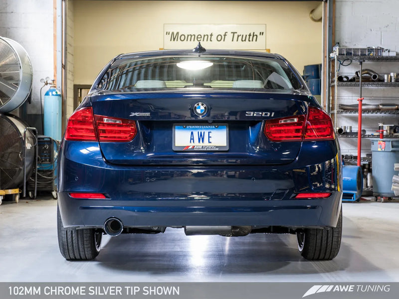 AWE Tuning BMW F30 320i Touring Exhaust w/Performance Mid Pipe - Chrome Silver Tip (90mm) — fits BMW 3 Series