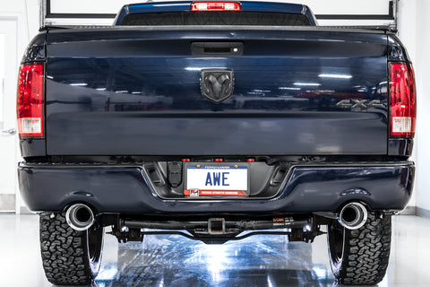 AWE Tuning 09-18 RAM 1500 5.7L (w/Cutouts) 0FG Dual Rear Exit Cat-Back Exhaust - Chrome Silver Tips — fits Dodge Ra...