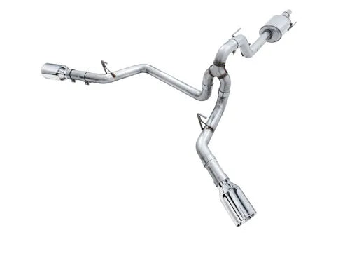 AWE Tuning 2015+ Ford F-150 0FG Dual Exit Performance Exhaust System w/5in Chrome Silver Tips — fits Ford F-150 Gen 8