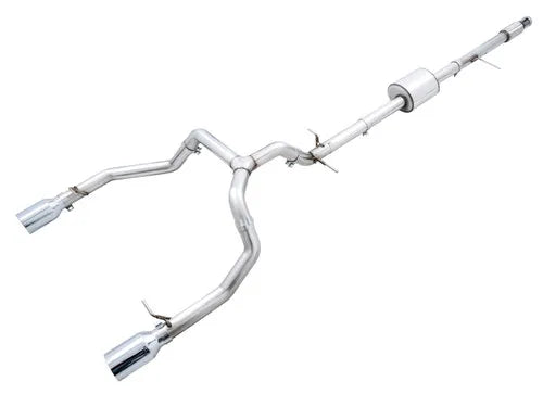 AWE Tuning 4th Gen GM 1500 5.3L 0FG Catback Split Rear Exit (Flat Bumper) - Quad Chrome Tips — fits Chevrolet Silve...