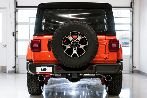 AWE Tuning 2018+ Jeep Wrangler JL/JLU Tread Edition Axle-Back Dual Exhaust - Diamond Black Tips
