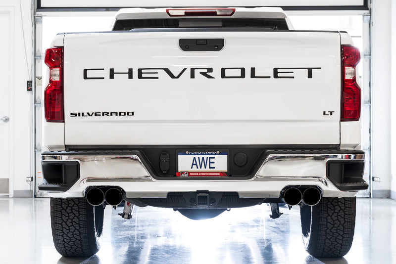 AWE Tuning 4th Gen GM 1500 5.3L 0FG Catback Split Rear Exit (w/ Bumper Cutouts) - Quad Chrome Tips