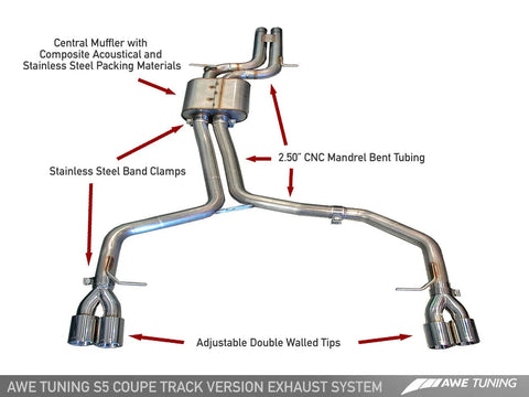 AWE Tuning Audi B8 S5 4.2L Track Edition Exhaust System - Polished Silver Tips — fits Audi S5