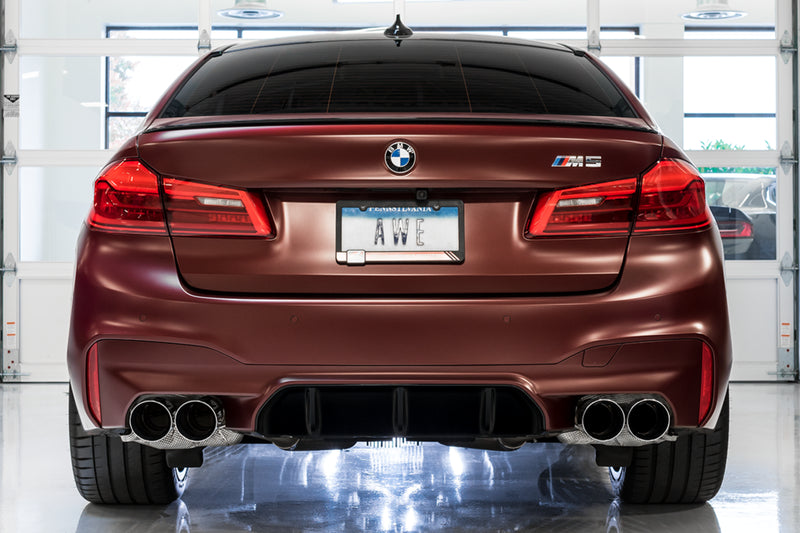 AWE Tuning 18-19 BMW M5 (F90) 4.4T AWD Axle-back Exhaust - Track Edition (Chrome Silver Tips)