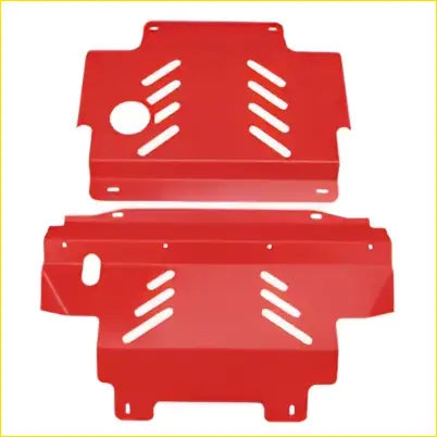 Red metal bash plate with matte finish and angular cutouts fit for nissan navara d40 2005-2011 models
