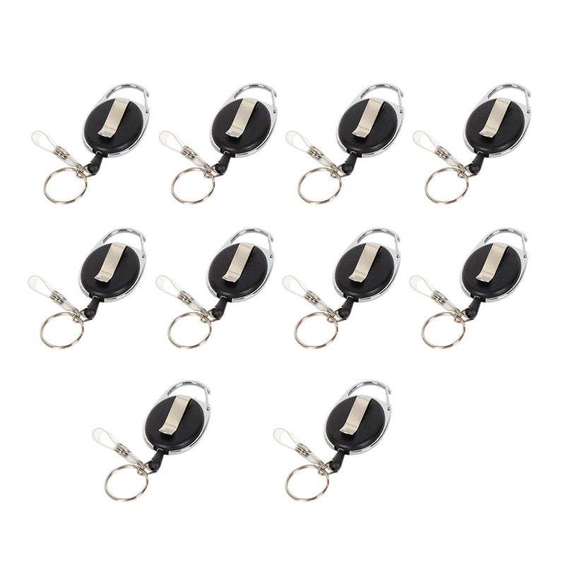 10X Key Rings Retractable Chain ID Pull Holder Reel Belt Clip Extend Recoil Oval — image 1