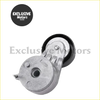 Silver metallic automotive idler pulley with black rubber groove and machined gear teeth for jeep wrangler jk belt tensioner