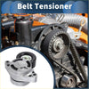 Silver metal belt tensioner with black rubber pulley and gear teeth installed on toyota avanza 2001-2015 engine