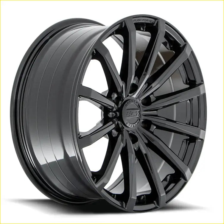 Gloss black bgw blast alloy wheel with multi-spoke design and bcw branding on the center cap