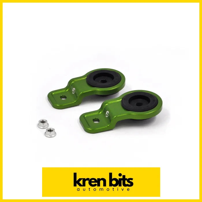 Billet Radiator Bracket Set For Nissan R32 / R33 & R34 Green Brackets And Rubber Bushes