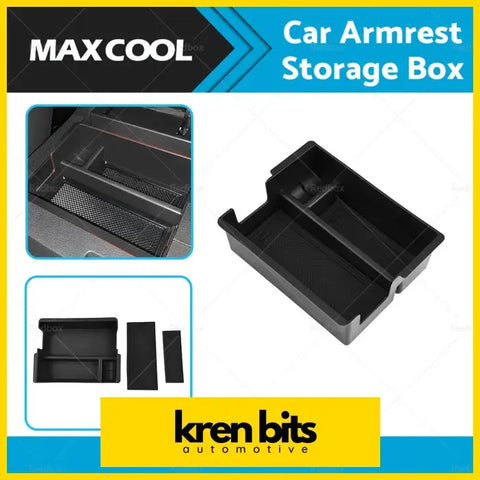 Black plastic center console armrest storage box with mesh divider and compartments suitable for isuzu cars