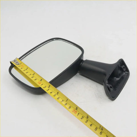 Black plastic door mirror with rectangular reflective surface and mounting bracket for toyota hilux 1983-1988
