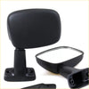 Black plastic door mirror with rectangular glass and mounting bracket for Toyota Hilux 1983-1988 side view