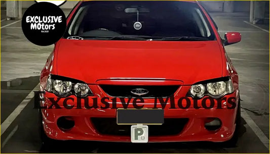 Black headlight eyelid eyebrows for ford falcon fpv ba bf 2002-2014 on red ford sedan with glossy finish and black grille