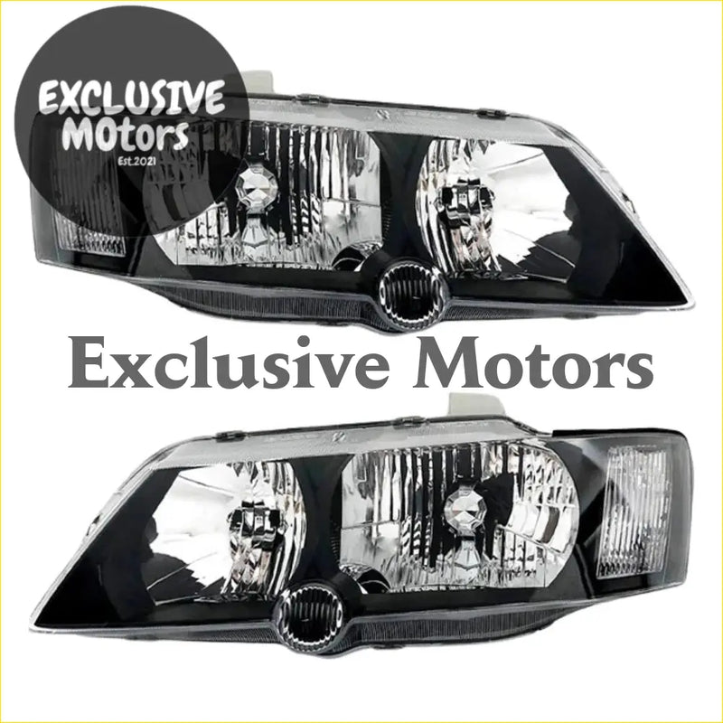 Black plastic headlights for holden commodore vy 2002-2004 with clear lens covers and chrome accents