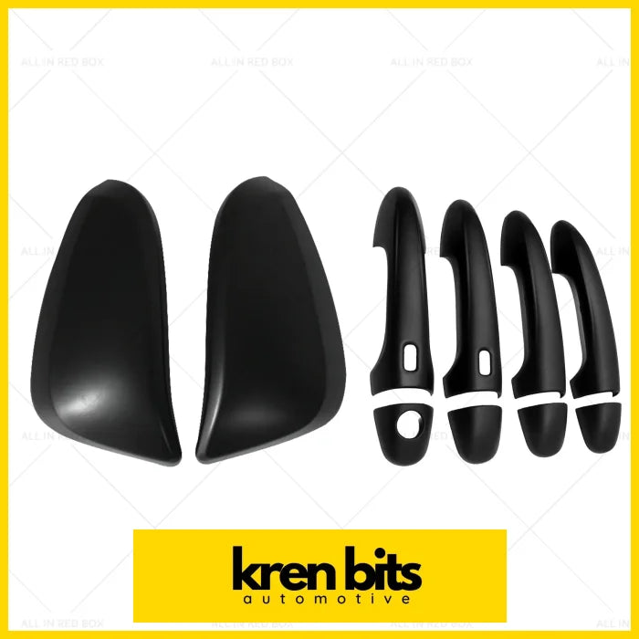 Black Mirror Covers + Door Handles Kit Suitable for Toyota Hilux 2015 - 2023 Kren Bits