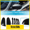 Black glossy plastic mirror covers and door handle trim kit for 2015 toyota hilux shown from the back side