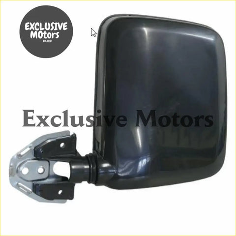 Black right-hand manual side mirror for nissan navara d21 with glossy finish and chrome mounting bracket