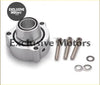 Silver metallic blow off adaptor for vag fsit tfsi with integrated bearing flanged base bolts and washers visible
