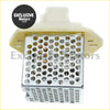 White plastic blower motor resistor housing with perforated metal grid and copper contacts for nissan pathfinder d21 back side