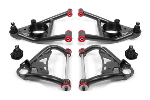 BMR Suspension 64-72 A-Body Upper And Lower A-Arm Kit - Black Hammertone — fits Chevrolet Monte Carlo