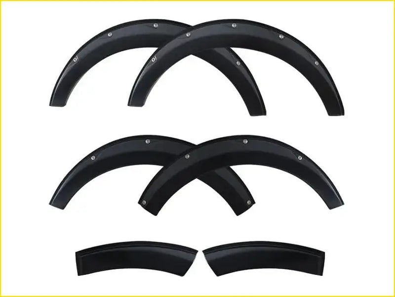 Set of black plastic bolt fender flares with silver rivets suitable for hiace 2005 to 2018 models