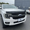 White ford ranger with black front bumper guard and chrome grille featuring bonnet guard protector stone guard for ford everest 2022+