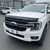 White ford ranger with black front grille and chrome accents featuring bonnet guard protector stone guard for 2022+ models