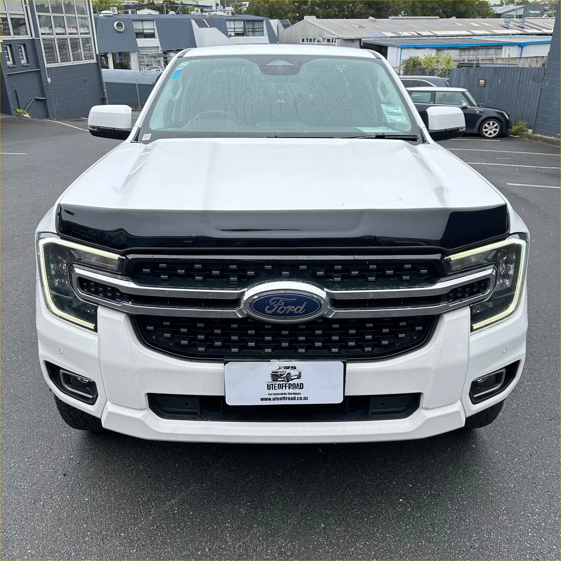 White ford ranger with black bonnet guard protector stone guard designed for 2022+ new ranger models