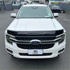 White ford ranger 2022 with black bonnet guard protector stone guard and chrome accents on front grille