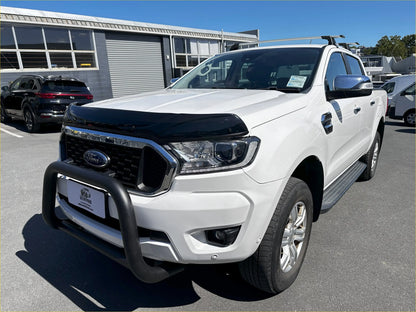 White ford ranger with black front bumper guard and chrome accents featuring bonnet guard protector stone guard PX2 PX3 2016-2021