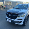 White and black holden colorado pickup truck with glossy finish featuring a bonnet guard protector stone guard
