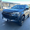 Dark gray metallic isuzu d-max 2024 plus with black grille rugged tires featuring bonnet guard protector stone guard