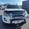 White isuzu d-max pickup truck with black bonnet guard protector stone guard and chrome grille 2016-2020 model