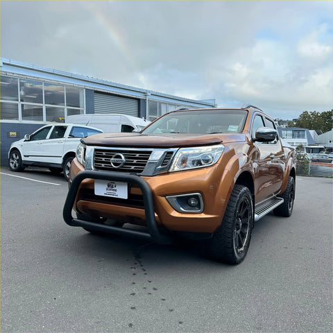 Bronze nissan navara np300 2015-2020 with black bonnet guard protector stone guard and alloy wheels