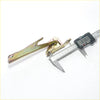 Gold-colored metal ratchet strap buckle measured with digital caliper for bonnet hinge mitsubishi triton l200 1996-2006