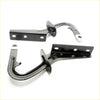 Black metal bonnet hinge latch assemblies with curved hooks and brackets for nissan navara d21 1985-1997 back side