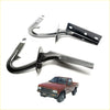 Black metal side mirror mount brackets for red pickup truck shown from back for bonnet hinge nissan navara d21 king cab