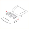 Black plastic bonnet hinge with red rubber grommets and metal fasteners for Nissan Navara D40 2005-2021